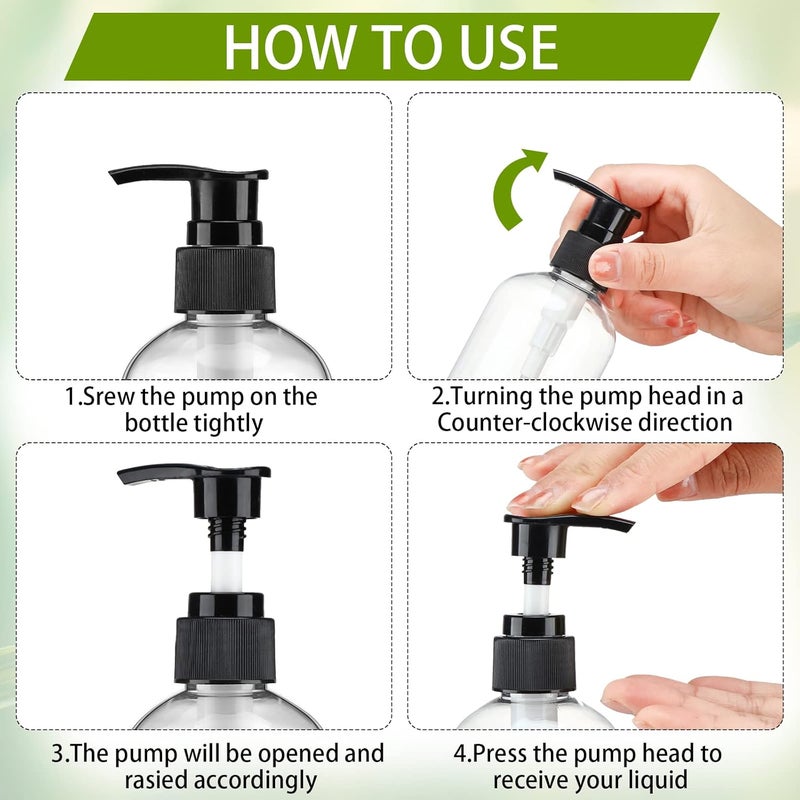 Eaasty 48 قطعة موزع زجاجة مضخة لوشن قابلة لإعادة التعبئة شامبو بلسم موزع صابون يدوي بلاستيكي فارغ 8 أونصة/250 مل شفاف قابل لإعادة الاستخدام حاوية غسول الجسم بالجملة (شفاف، أبيض، أسود) - Image 3